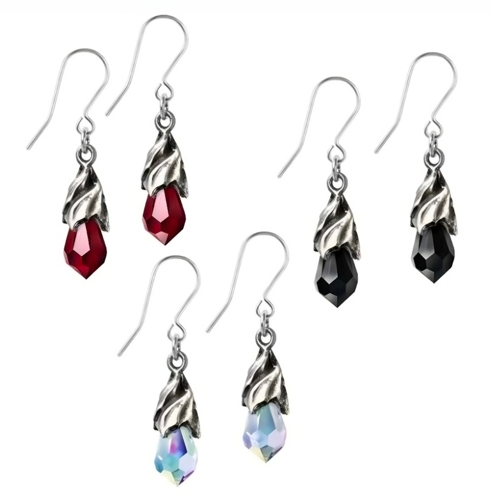 Alchemy Gothic ✦ Empyrean Tear Crystal Drop Earrings ✦ Pewter Mount 3 Colors NWT